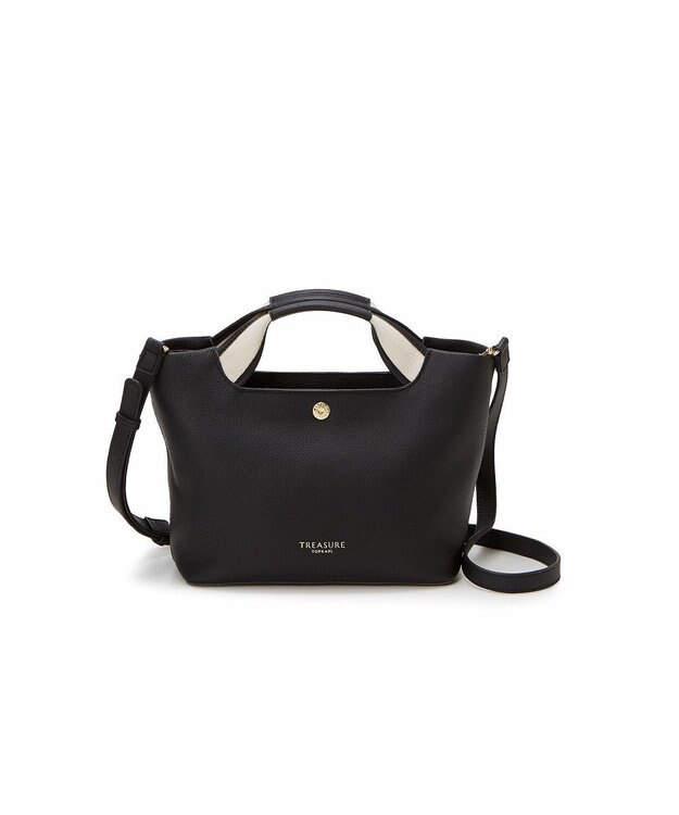 TOPKAPI 【TREASURE TOPKAPI】ソフトシュリンク テープハンドル ショルダー付きミニ トート バッグ ブラック