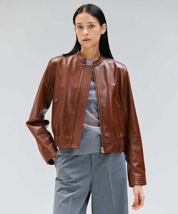 BEIGE， 【andGIRL 秋号掲載】CLYDE / ステッチデザインラムレザーブルゾン Brown