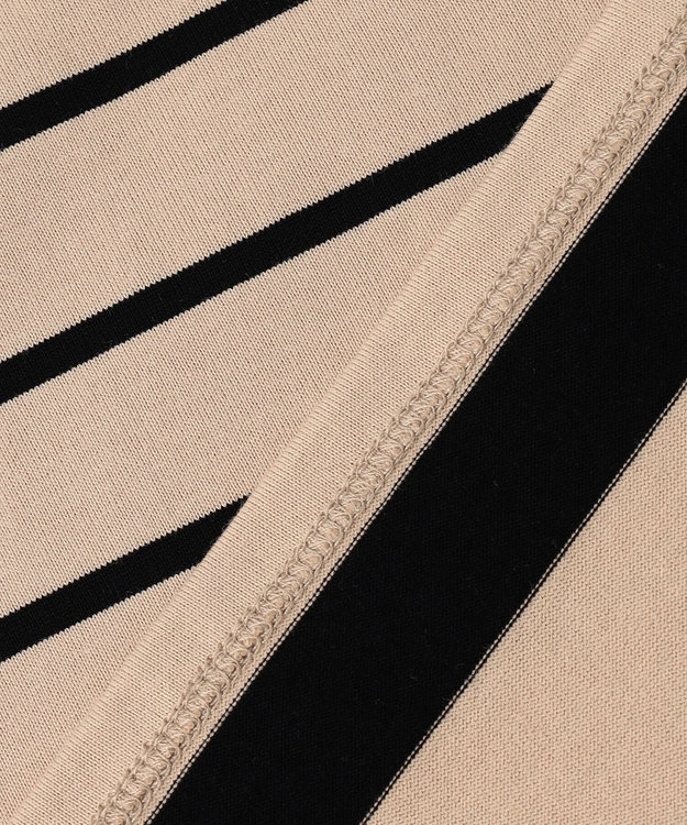 23区 S 【洗える】ランダムボーダー フレンチスリーブ カットソー ベージュ×ブラック