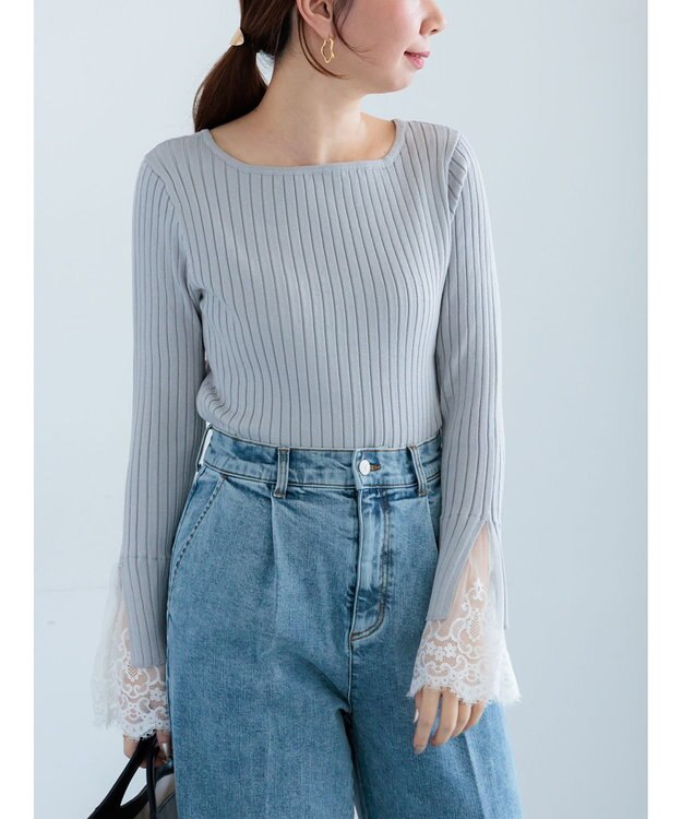 Te chichi レースカフスリブニット Ｓグレー