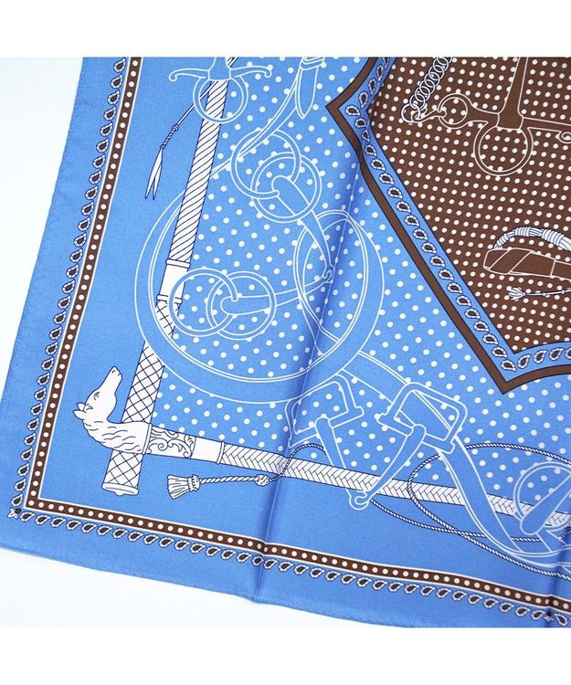 Marca ＜秋の新作＞【Marcaオリジナル】水玉&ベルト 小判 シルクツイル スカーフ ブルーグレー