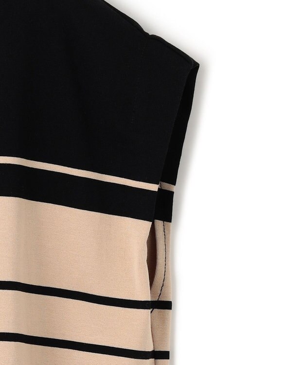 23区 S 【洗える】ランダムボーダー フレンチスリーブ カットソー ベージュ×ブラック