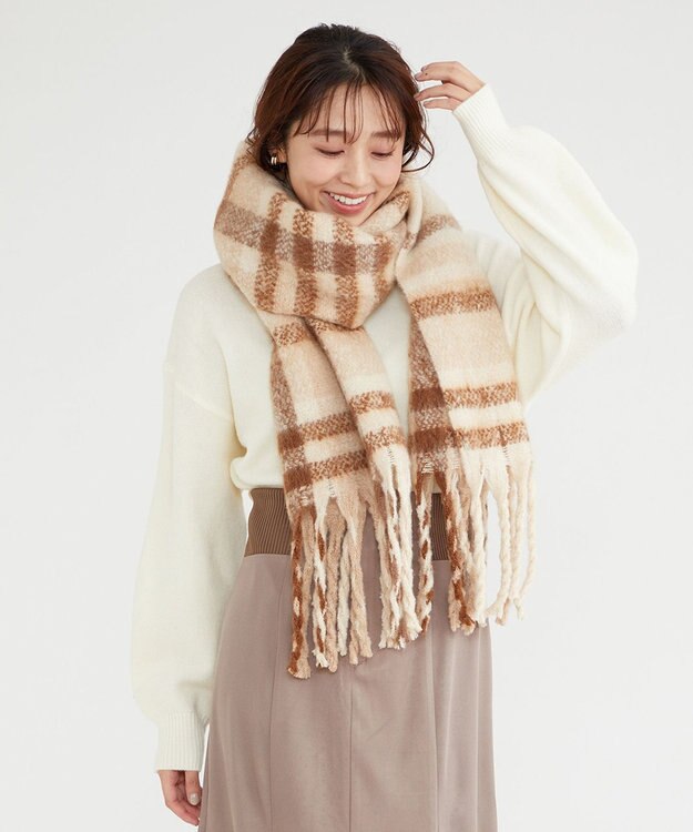 Feroux 【古畑星夏さん着用】チェック ストール ベージュ系2