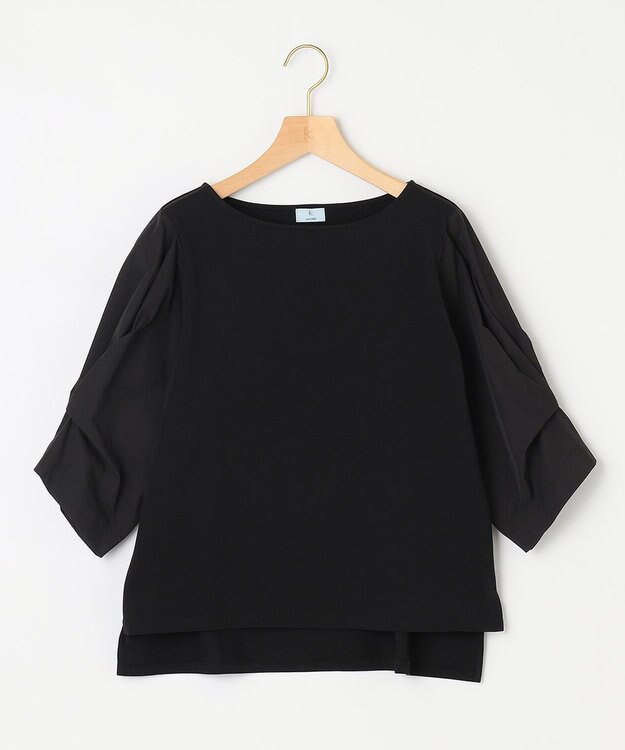 組曲 L 【洗える】プレーティングコンビブロー カットソーブラウス ブラック系