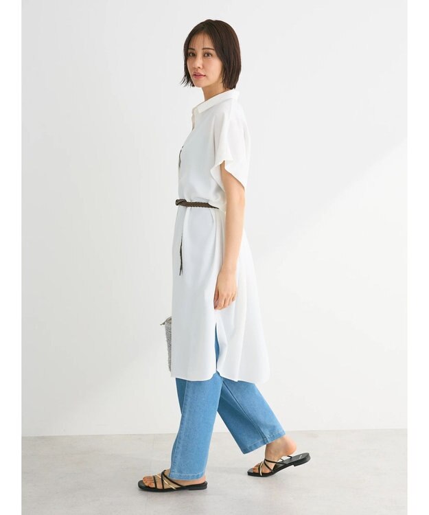 Green Parks ＳＥＴ２点　合皮ベルト＋ミディシャツワンピース Off White