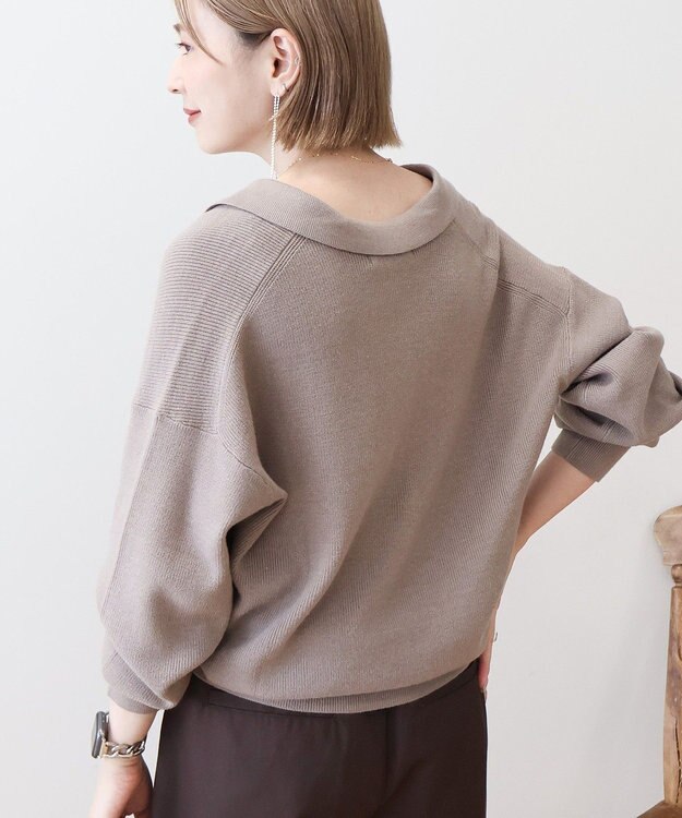 AMERICAN HOLIC バイパチ片畦衿付きニットプルオーバー Gray Beige
