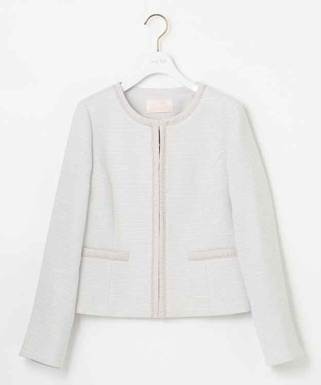 ANY SIS 【セットアップ対応】リップルボーダー ノーカラー ジャケット シャンブレーグレー