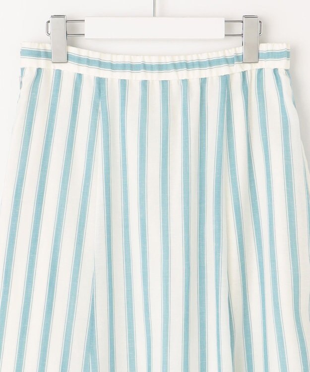 自由区 L 【洗える】テンセルリネン スカート オフ×ブルーストライプ