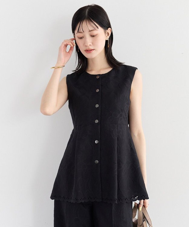 YECCA VECCA 刺繍ペプラムジレ Black