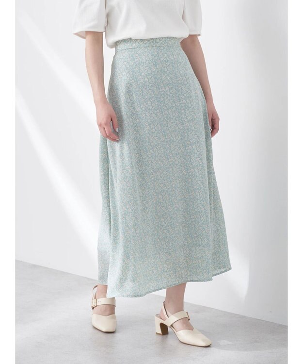 earth music&ecology フラワープリントフレアスカート Mint