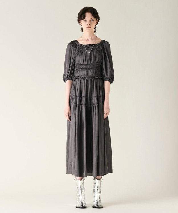 GRACE CONTINENTAL スクエアギャザーワンピース グレー