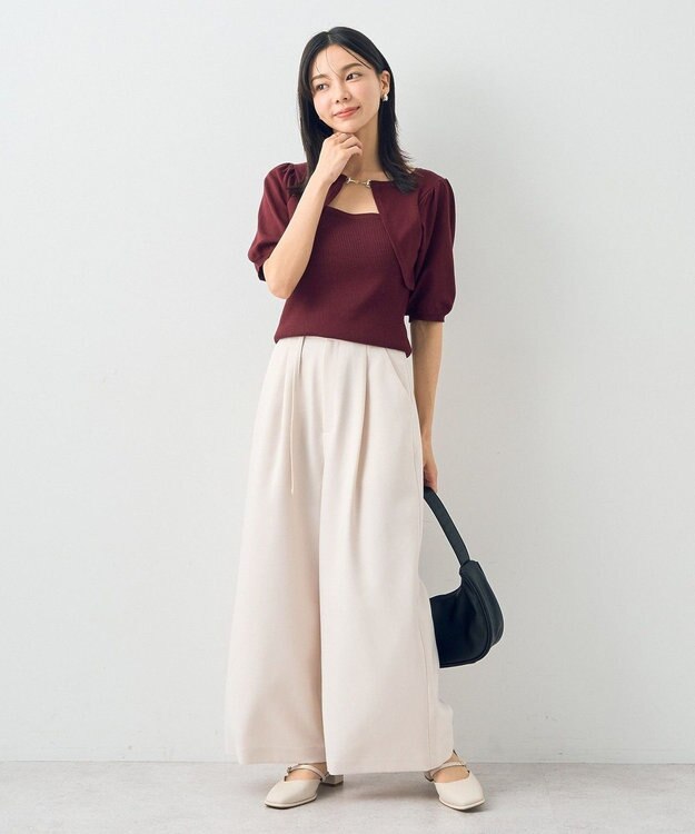 earth music&ecology ビット付きニットプルオーバー Bordeaux