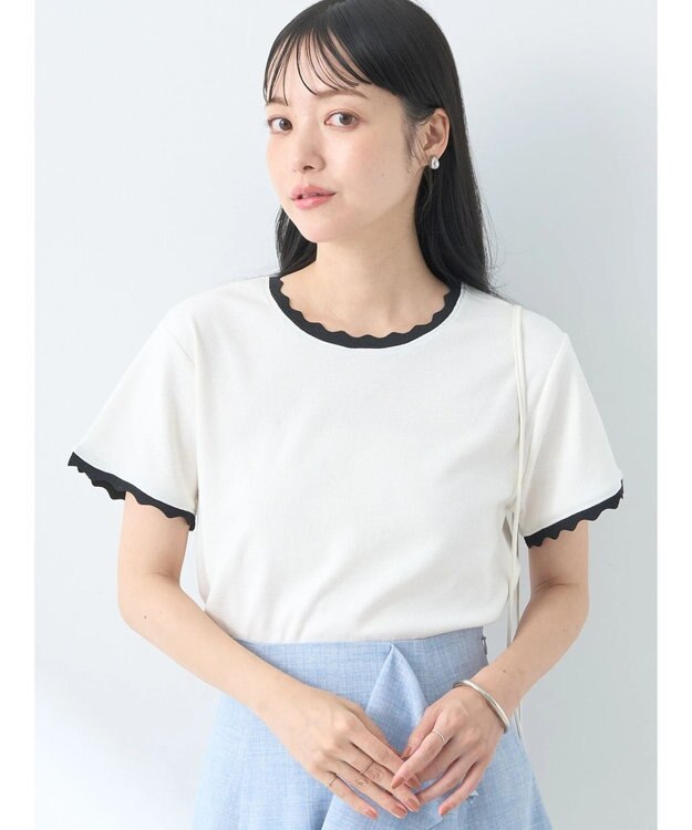 earth music&ecology バイカラースカラッププルオーバー Ivory