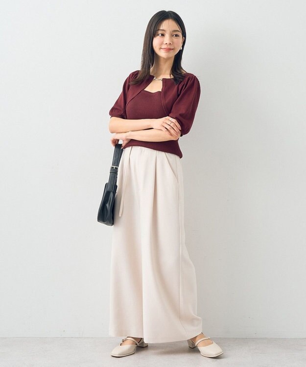 earth music&ecology ビット付きニットプルオーバー Bordeaux