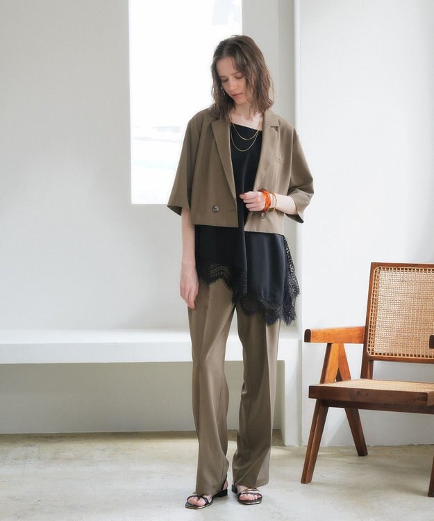 YECCA VECCA サイドラインパイピングストレートパンツ Brown