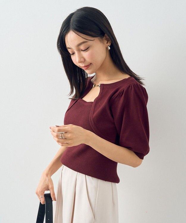 earth music&ecology ビット付きニットプルオーバー Bordeaux