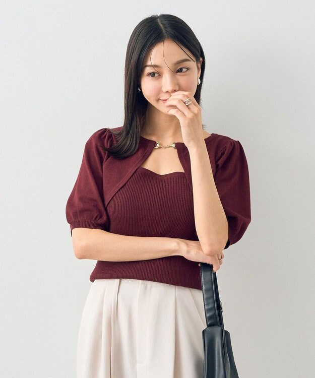 earth music&ecology ビット付きニットプルオーバー Bordeaux