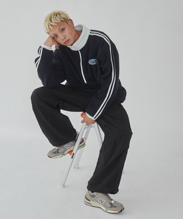 WEGO フリース　ワンポイントハーフZIPプルオーバー ネイビー