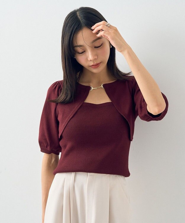 earth music&ecology ビット付きニットプルオーバー Bordeaux