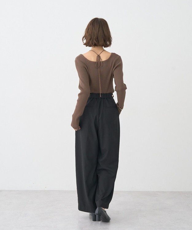 earth music&ecology 【洗濯機洗い可】スクエアホルターネックリブプルオーバー Brown