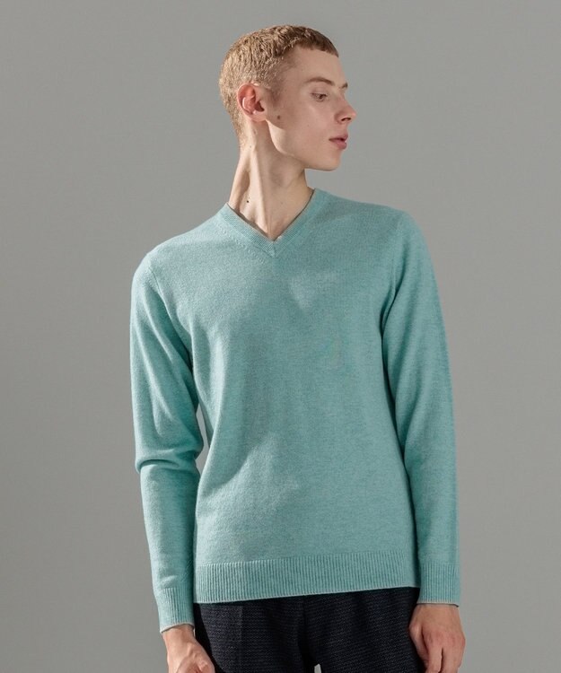 JOSEPH HOMME ピュアカシミヤ　Vネックニット スモーキーグリーン系