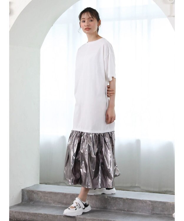 Green Parks ・ＥＬＥＮＣＡＲＥ　ＤＵＥ　メタリック切替ＴＥＥワンピ Off White
