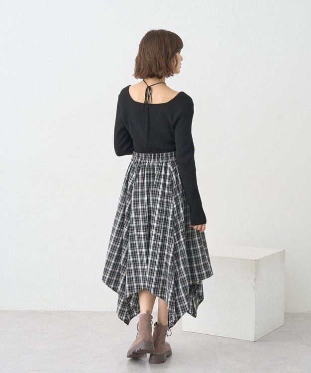 earth music&ecology 【洗濯機洗い可】スクエアホルターネックリブプルオーバー Black