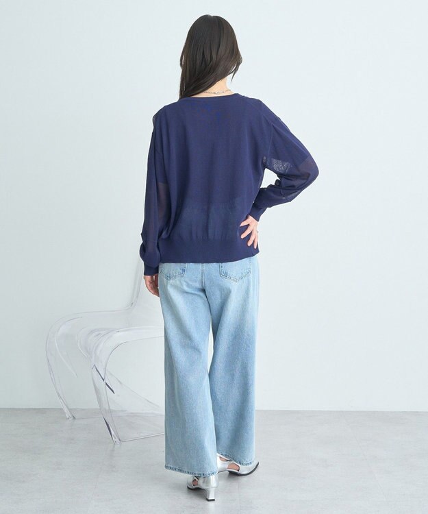 earth music&ecology ＳＥＴ２点シアーニットプルオーバー＋カーディガン Navy