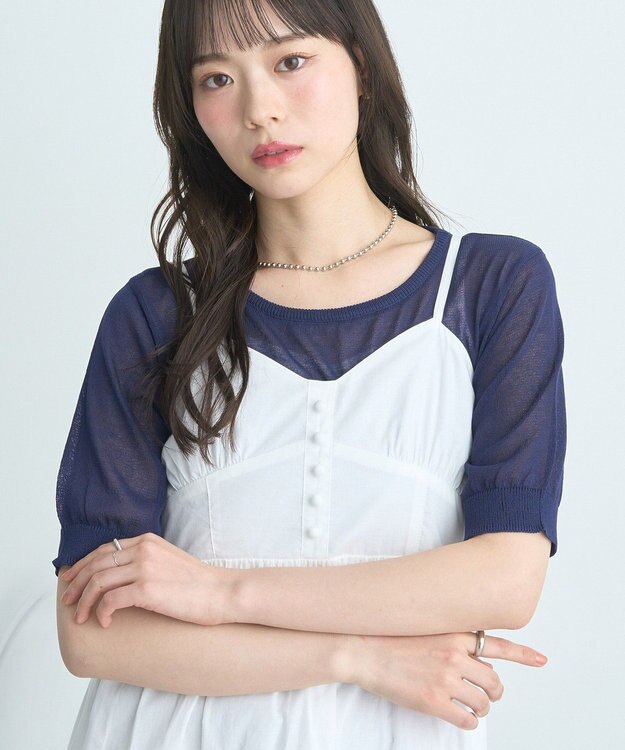 earth music&ecology ＳＥＴ２点シアーニットプルオーバー＋カーディガン Navy