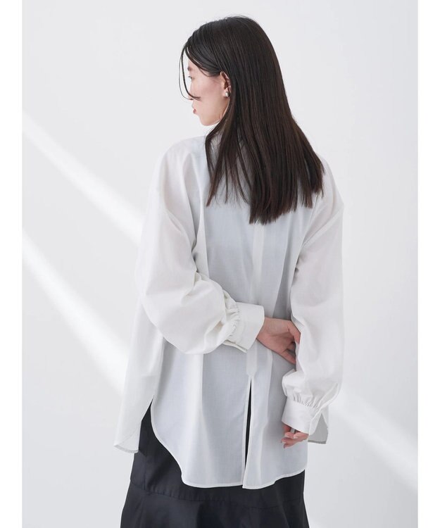 earth music&ecology バンドカラーストライプシャツ Cream