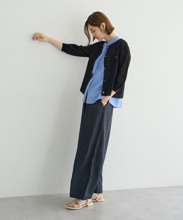 YECCA VECCA ノーカラー7分袖ポケットカーディガン Light Gray