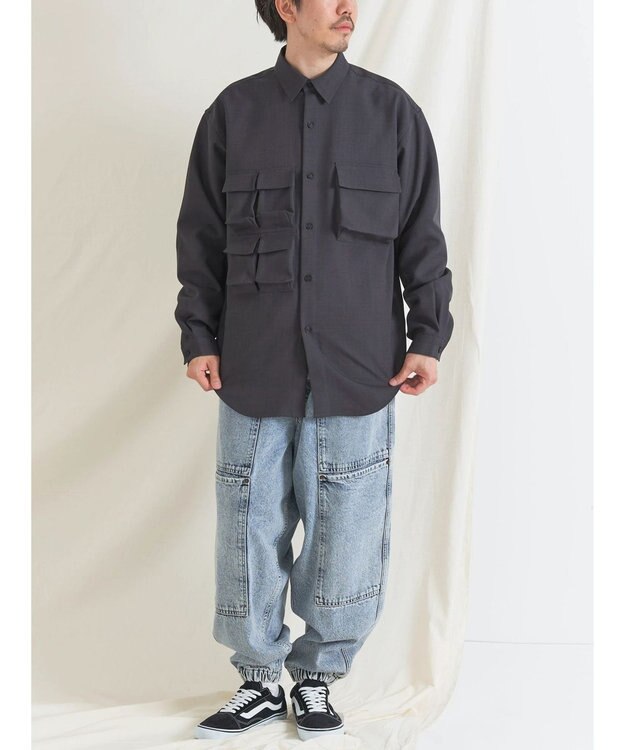 CRAFT STANDARD BOUTIQUE ポリエステルツイルポケッタブルシャツ Charcoal Gray