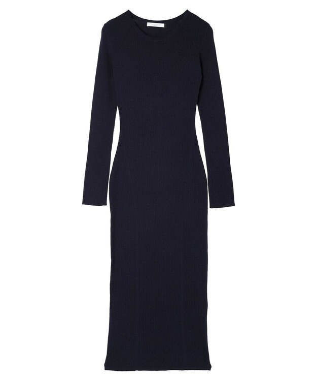 Green Parks タイトシルエットリブニットワンピース Navy