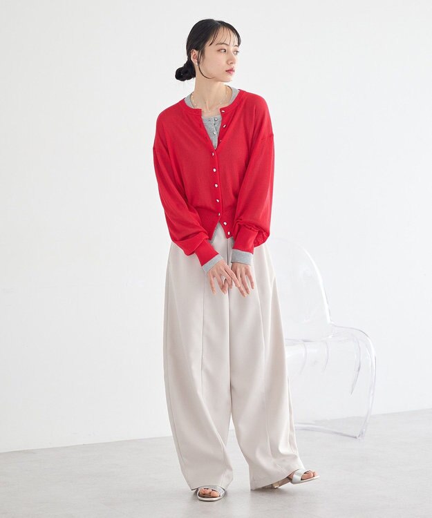 earth music&ecology ボタンアソートクルーネックカーディガン Red