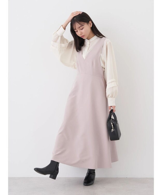 earth music&ecology Ｖネック切替ジャンスカ Beige