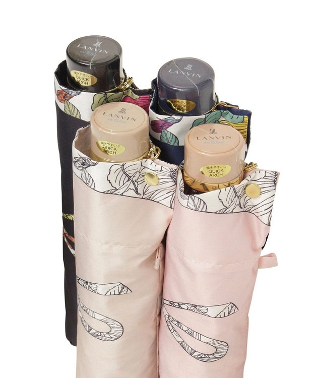 MOONBAT 【簡単開閉】ランバン オン ブルー (LANVIN en Bleu) リボン 花柄 折りたたみ傘 サテンプリント ベージュ