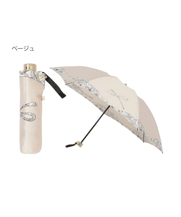 MOONBAT 【簡単開閉】ランバン オン ブルー (LANVIN en Bleu) リボン 花柄 折りたたみ傘 サテンプリント ベージュ