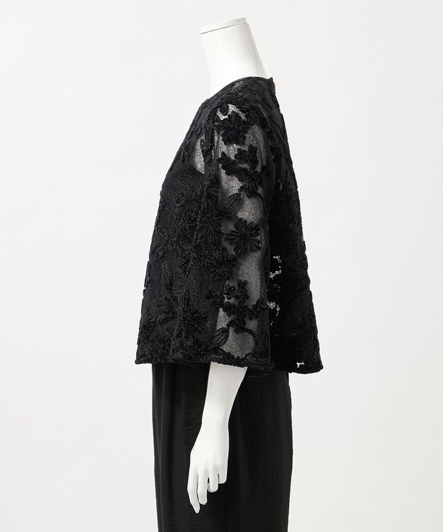 23区 【GOLD LABEL】フロッキーエンブロイダリー ブラウス ブラック系