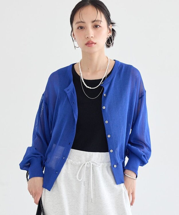 earth music&ecology 【WEB限定】接触冷感シアークルーニットカーディガン ブルー