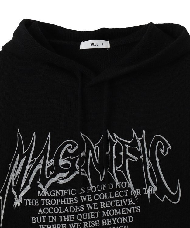WEGO グラフィックプリントニットパーカー ブラック