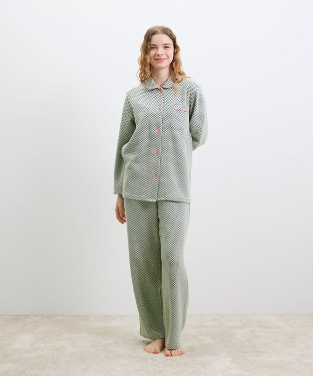 une nana cool 【綿混】丸襟ぽこぽこNew Yearパジャマ グリーン