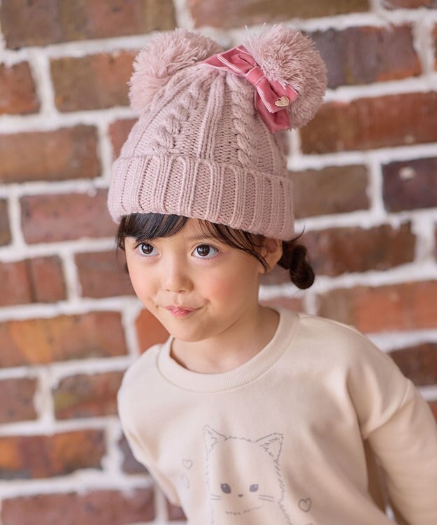 ANY KIDS ポンポン付き ニット キャップ ピンク
