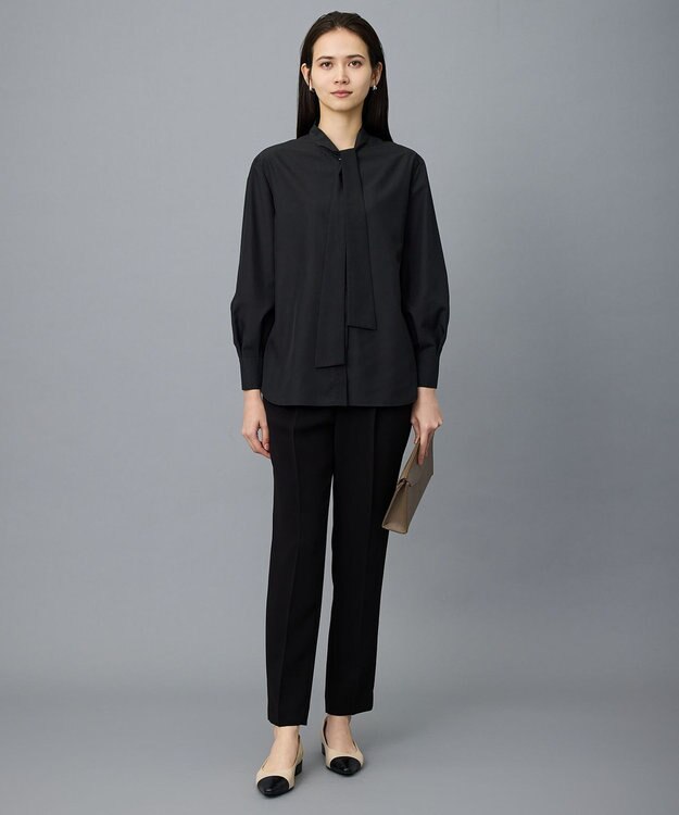 自由区 L 【カタログ掲載】ナチュラルタッチボウタイ ブラウス ブラック