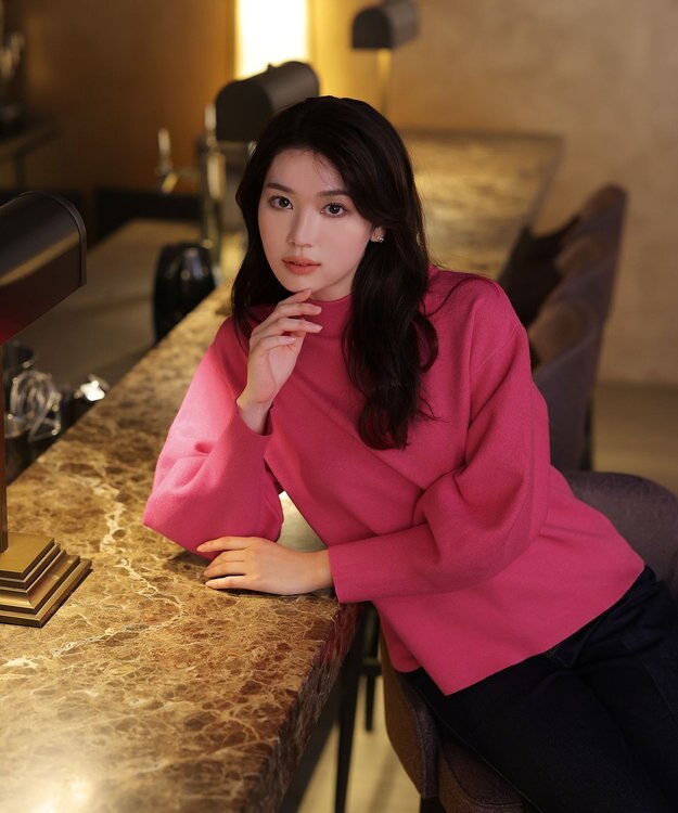 Tiaclasse 【洗える】モックネックジャガードニットプルオーバー ピンク