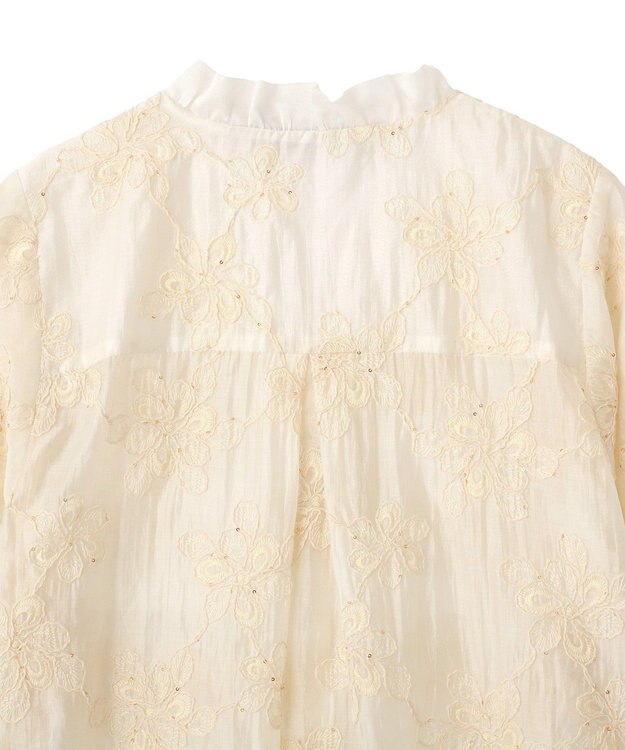 YECCA VECCA フリルVネック刺繍シアーシャツ Ivory