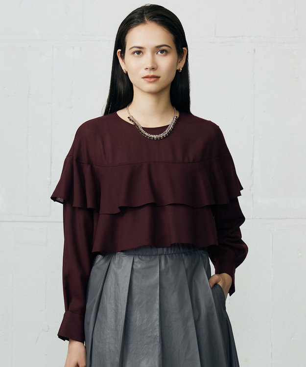 自由区 L 【カタログ掲載】TWハイツイストビエラフリル ブラウス ボルドー