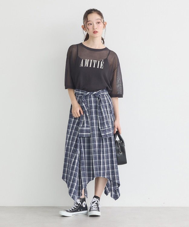 earth music&ecology イレヘムチェックシャツスカート Navy