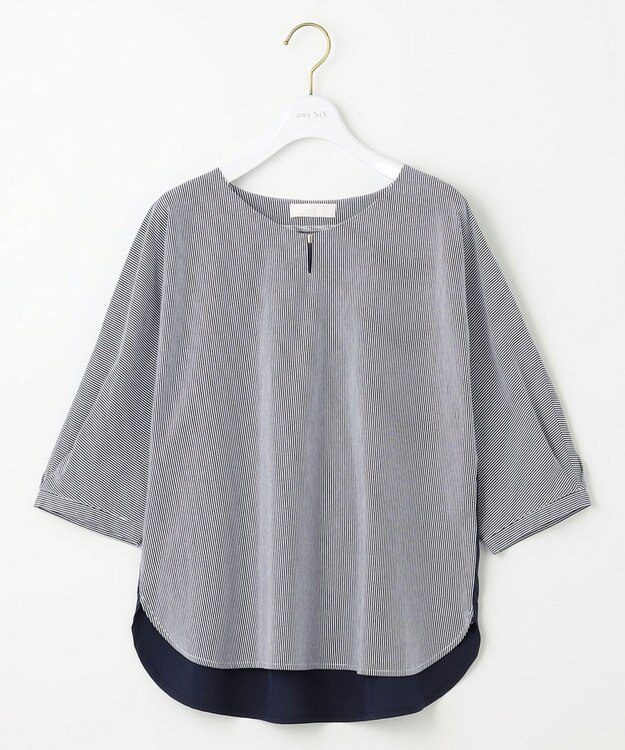 ANY SIS S 【洗える】シルケットストライプドルマン カットソー ネイビーストライプ