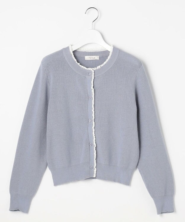 Feroux レーストリム ニット カーディガン スカイブルー系