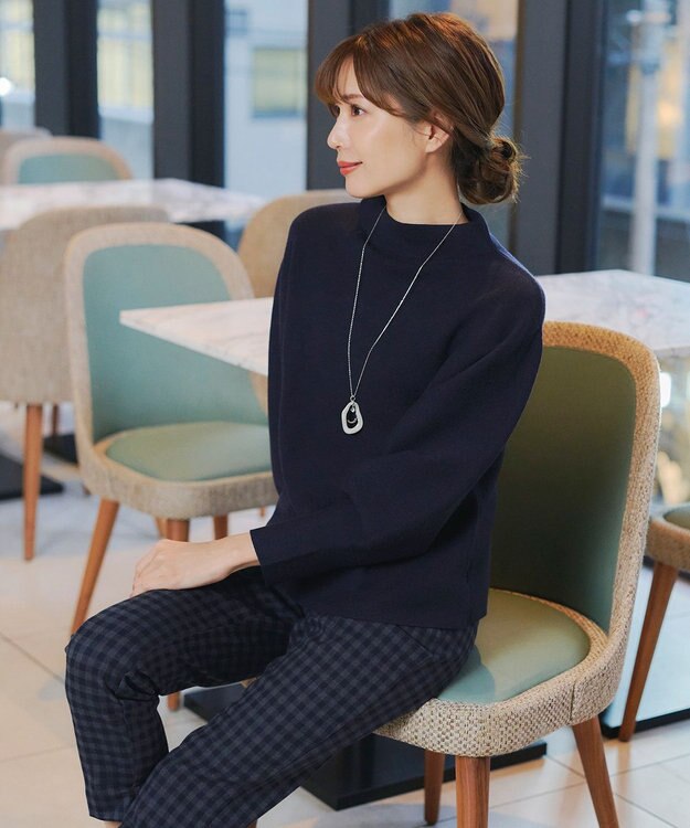 Tiaclasse 【洗える】モックネックジャガードニットプルオーバー ネイビー